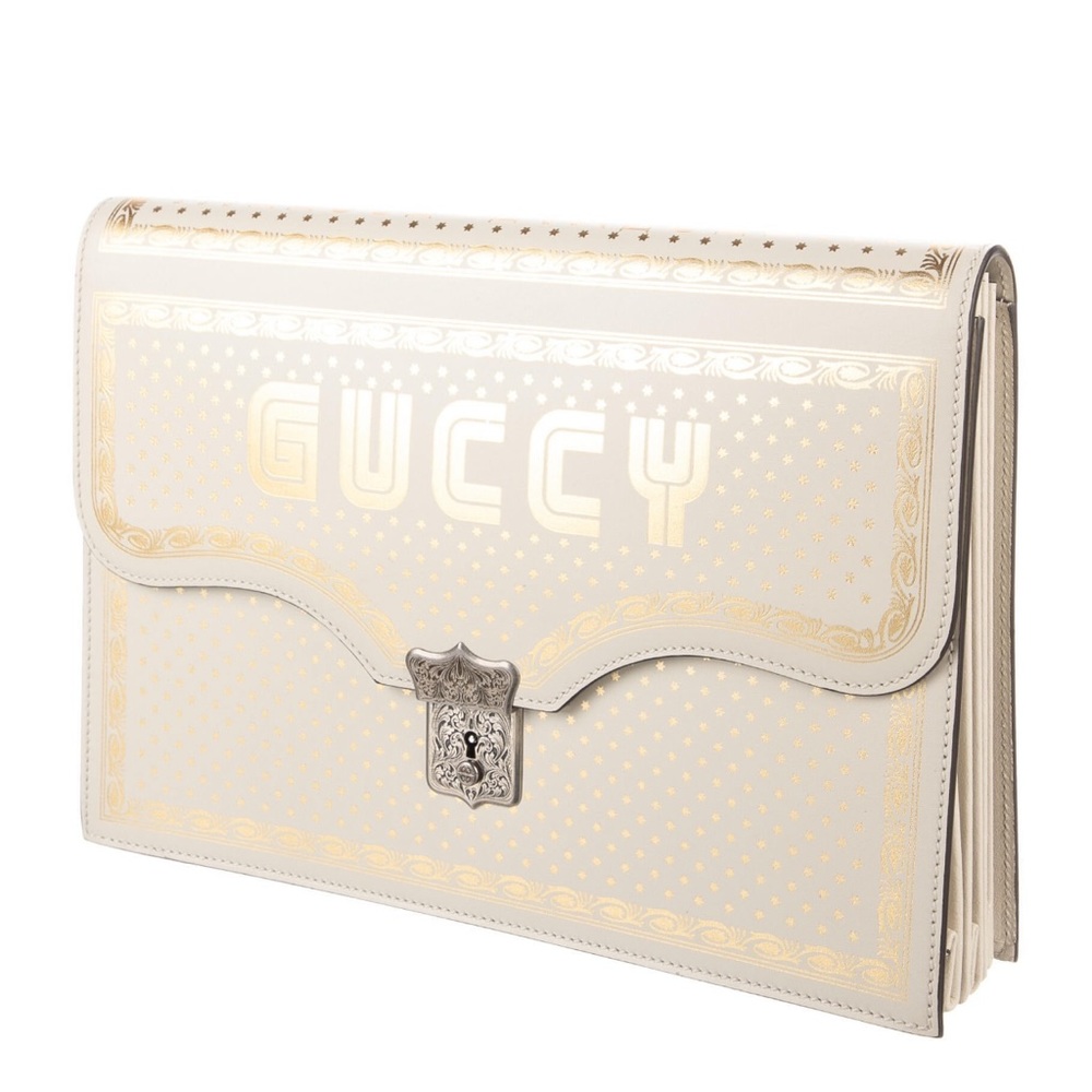 Gucci Leather Star Printed Calfskin GUCCY Clutch Portfolio Clutch Bag - Picture 5 of 17